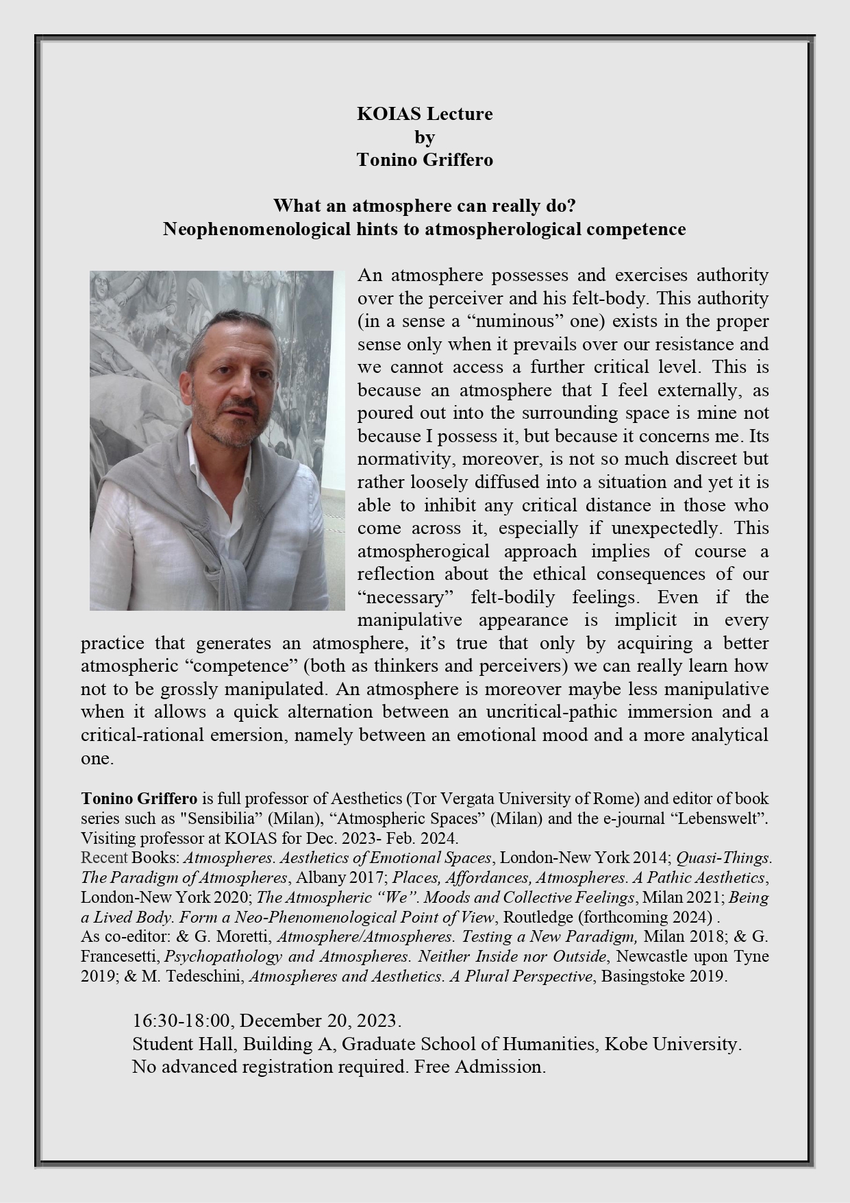 KOIAS Lecture by Tonino Griffero