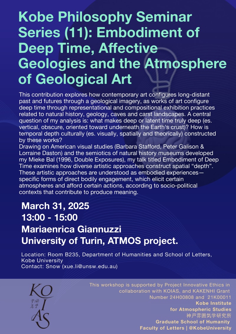 Kobe Philosophy Seminar Series (6): Embodiment of Deep Time, Affective Geologies and the Atmosphere of Geological Art, March 31, 2025, 13:00 - 15:00, Kobe University