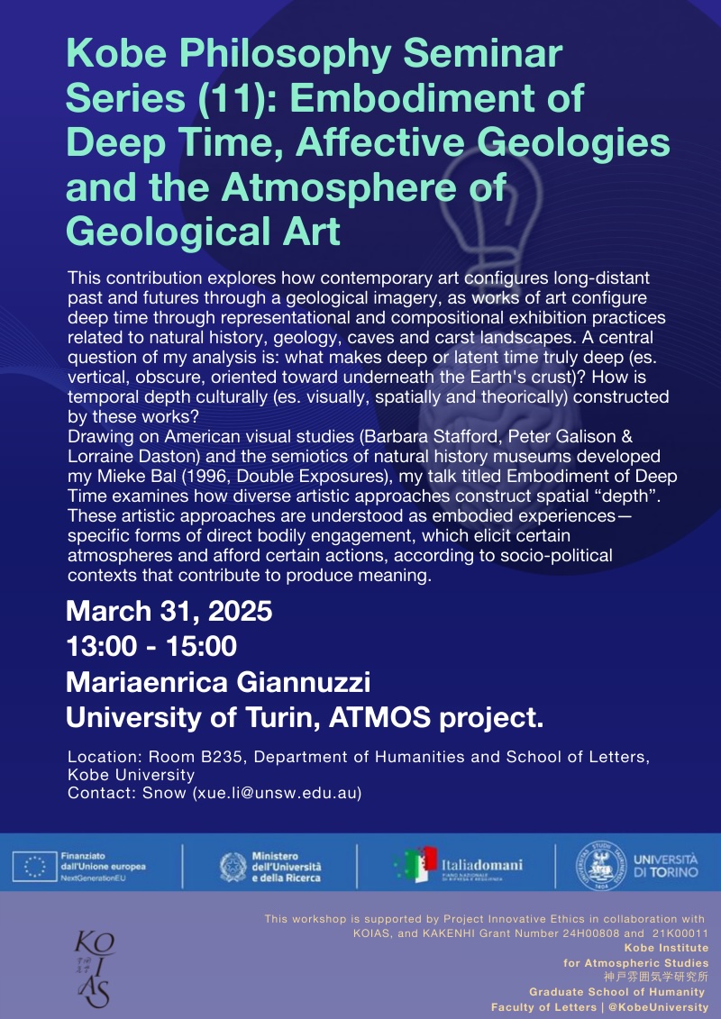 Kobe Philosophy Seminar Series (6): Embodiment of Deep Time, Affective Geologies and the Atmosphere of Geological Art, March 31, 2025, 13:00 - 15:00, Kobe University