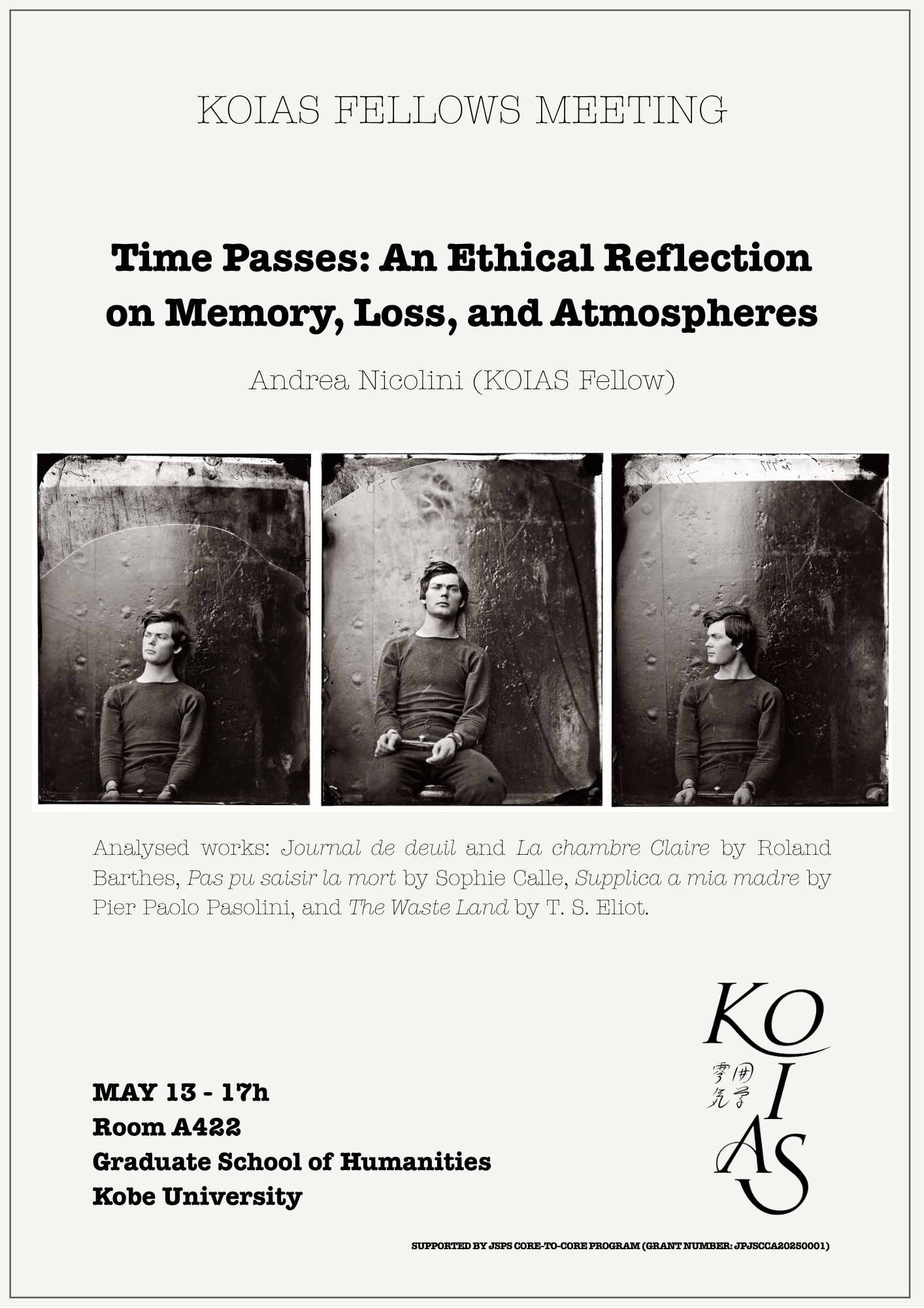 Andrea Nicolini - KOIAS Fellows Meeting Workshop Time Passes: An Ethical Reflection on Memory, Loss, and Atmospheres - 13 May 2026